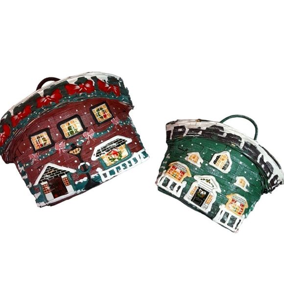 VINTAGE (1970's) Handcrafted Rare Woven Handpainted Christmas‎ Basket 10"… - Picture 11 of 14